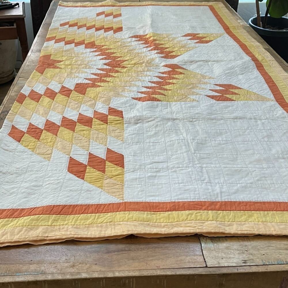 Vintage Lone Star Starburst Handmade Quilt Hand Quilted 75" x 75